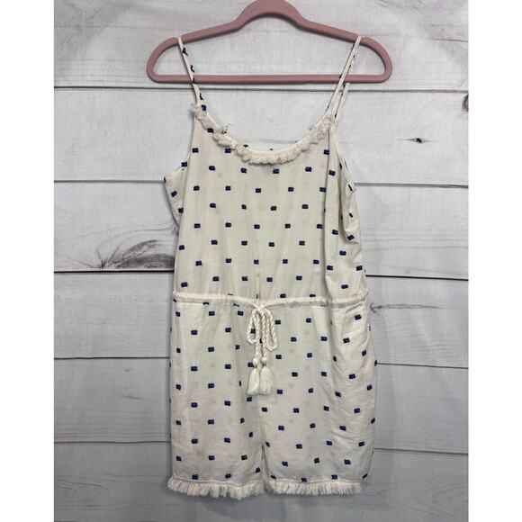 aerie Pants - aerie romper ivory blue with tassels size med comfy cozy easy